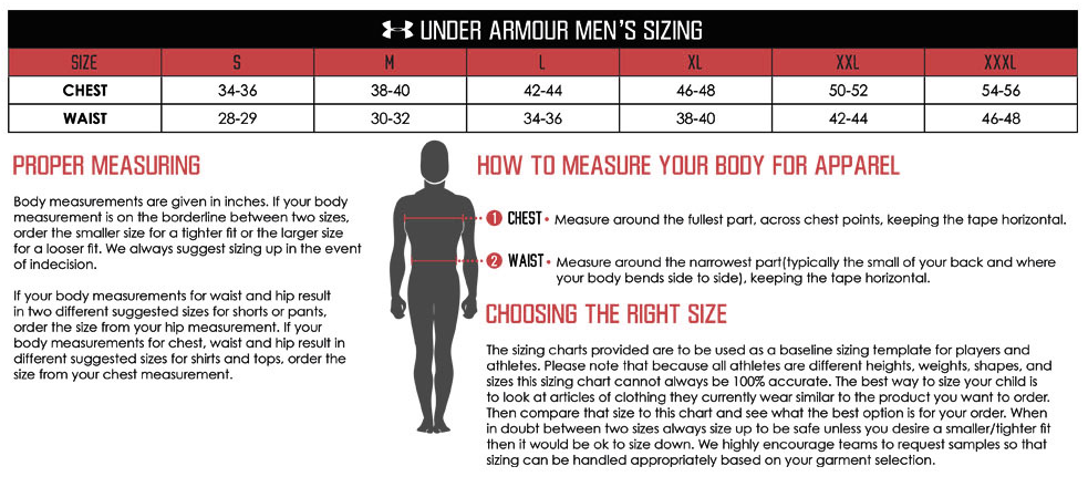 Under armour football jersey size chart hotsell